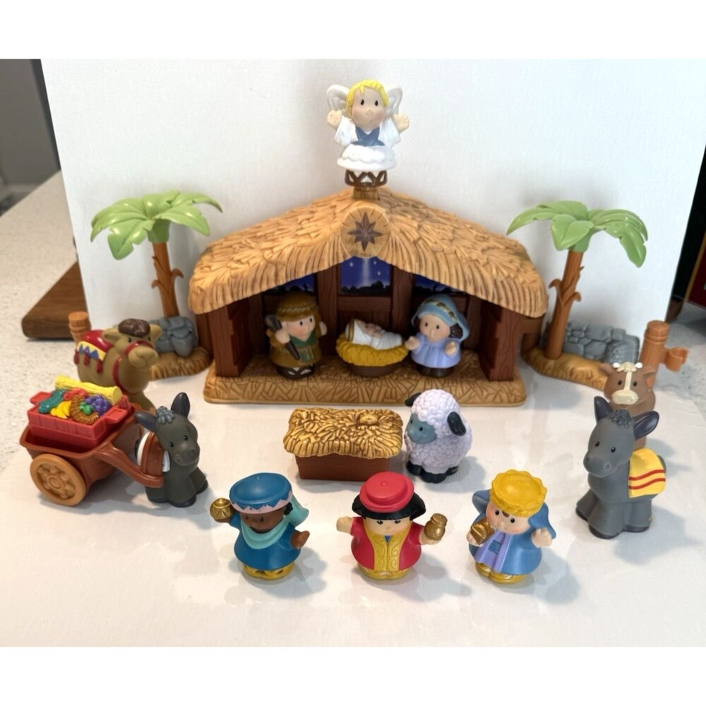 Vtg Fisher-Price Little People Deluxe Christmas Story Nativity Set Lights Sound